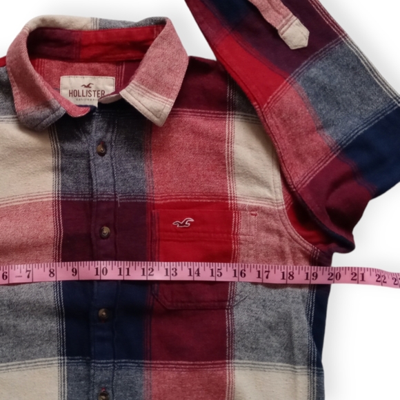HOLLISTER MEN'S RED BLUE PLAID  FLANNEL LONG SLEEVE BUTTON-UP SHIRT. SIZE S. - Picture 6 of 15